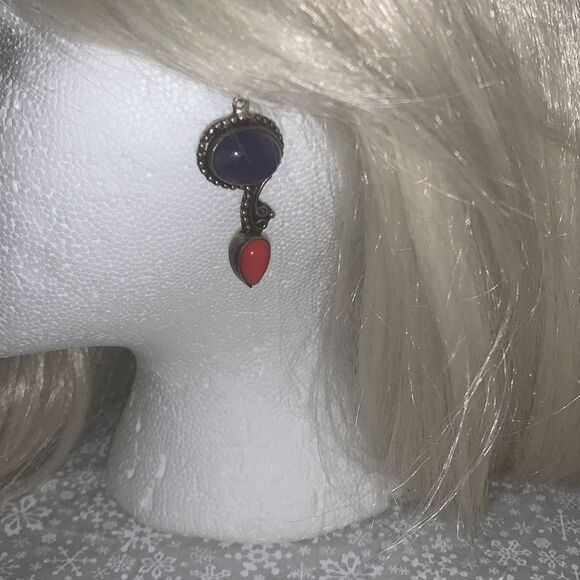 Sterling Silver 925 Blue Orange Coral Drop Earrings Pierced - Picture 11 of 12